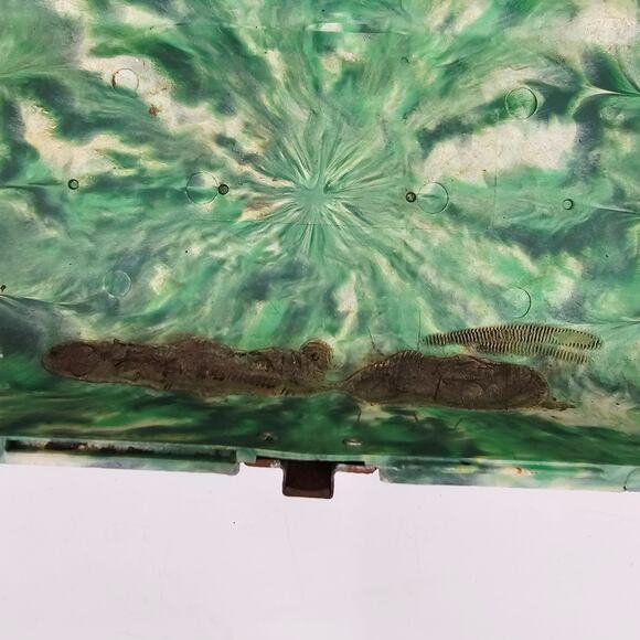 vintage Green Gray Marblelite Psychedelic Green Swirl Chest Fishing Tackle Box - Picture 10 of 12